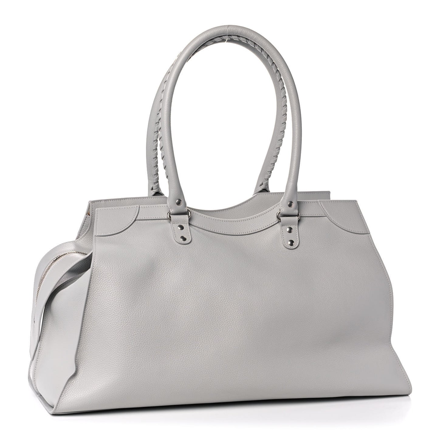 Grained Calfskin Neo Classic Silver Hardware Large Top Handle Bag Light Grey