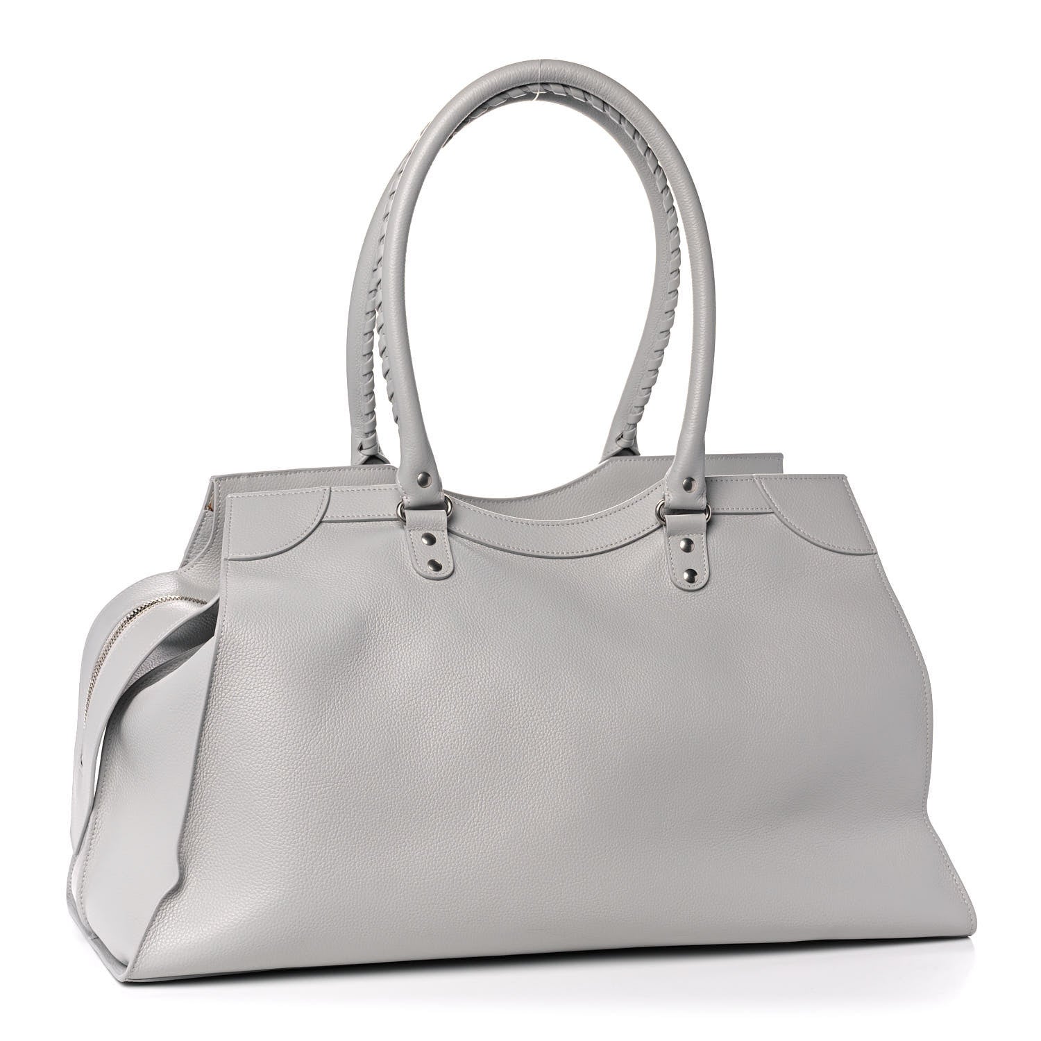 Balenciaga Grained Calfskin Neo Classic Silver Hardware Large Top Handle Bag Light Grey 3 of 14