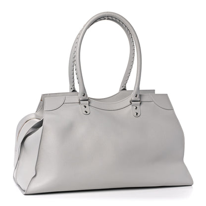 Balenciaga Grained Calfskin Neo Classic Silver Hardware Large Top Handle Bag Light Grey 3 of 14