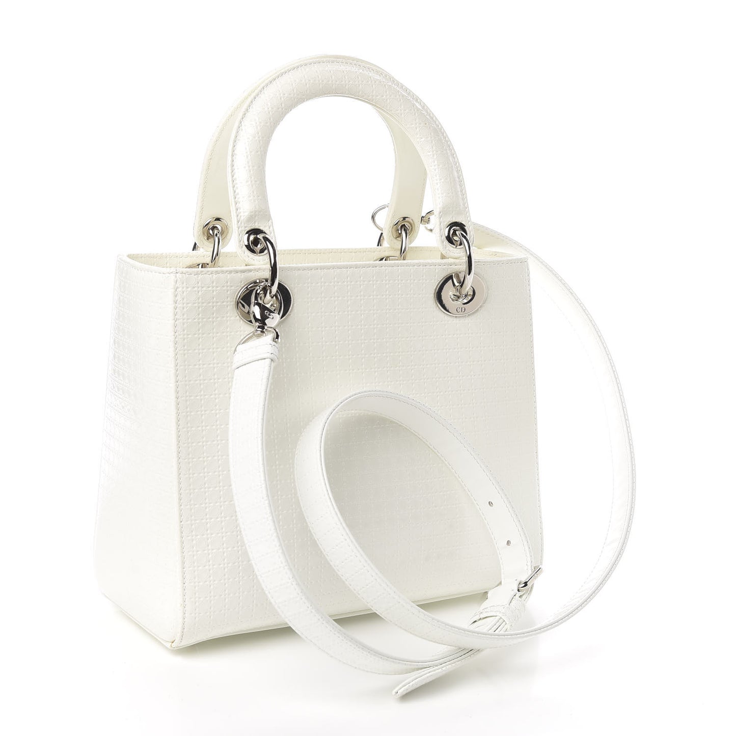 Patent Micro-Cannage Medium Lady Dior White