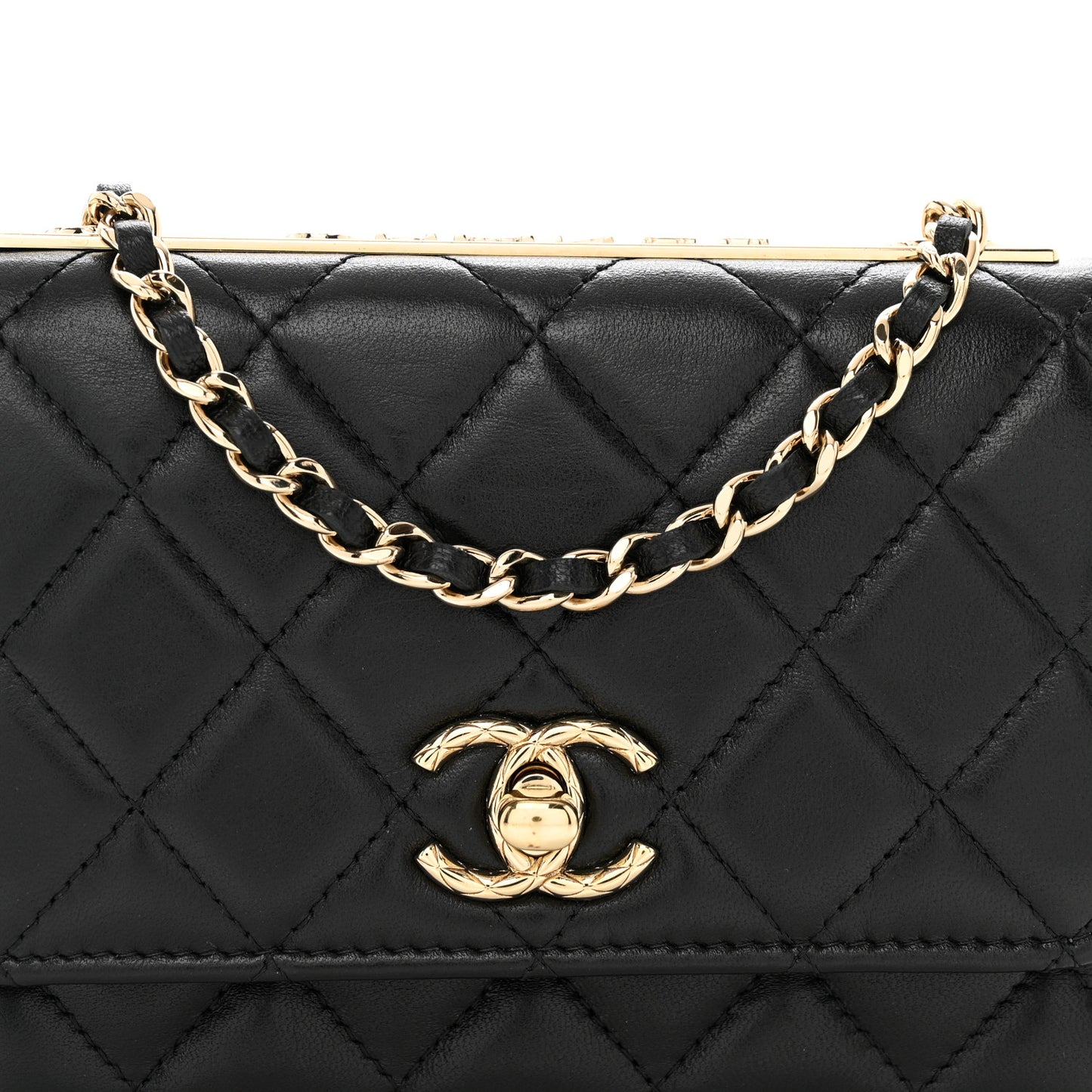 Lambskin Quilted Mini Trendy CC Wallet On Chain WOC Black