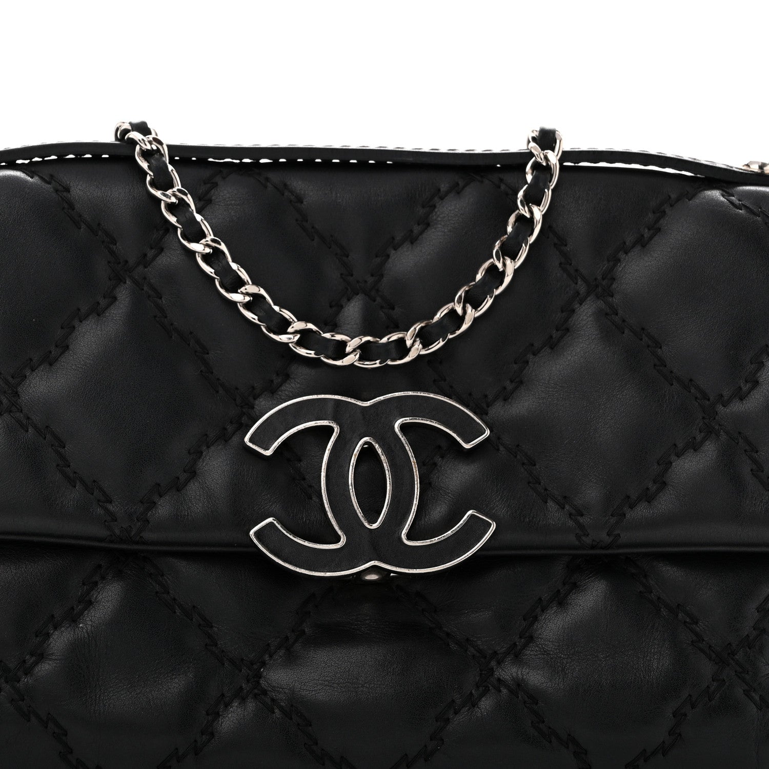 Chanel Calfskin Quilted Double Stitch Hamptons Clutch with Chain Black 7 of 11