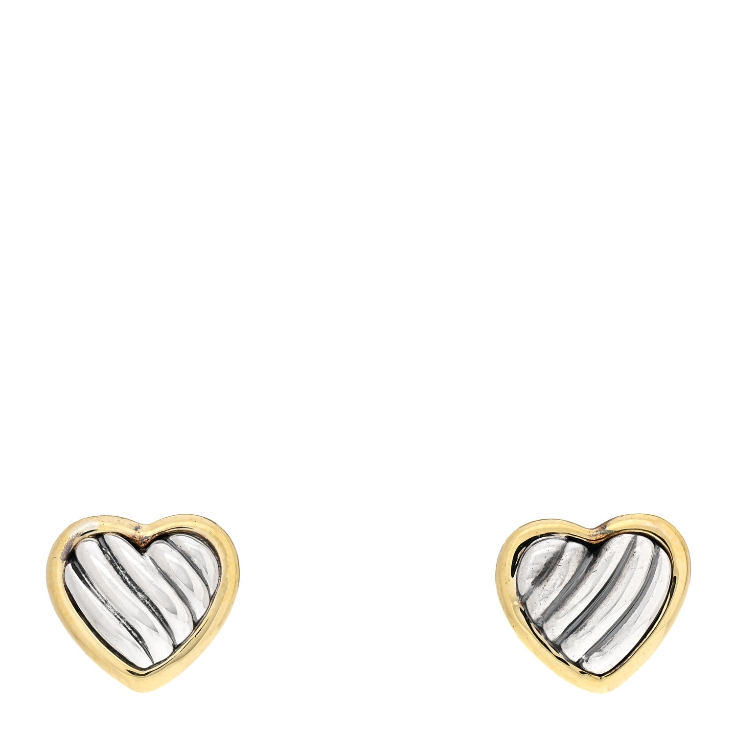 David Yurman Sterling Silver 18K Yellow Gold Cable Heart Earrings 1 of 4