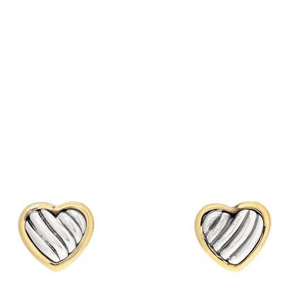 David Yurman Sterling Silver 18K Yellow Gold Cable Heart Earrings 1 of 4