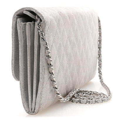 Chanel Metallic Suede Quilted East West Flap Clutch Silver 2 of 10