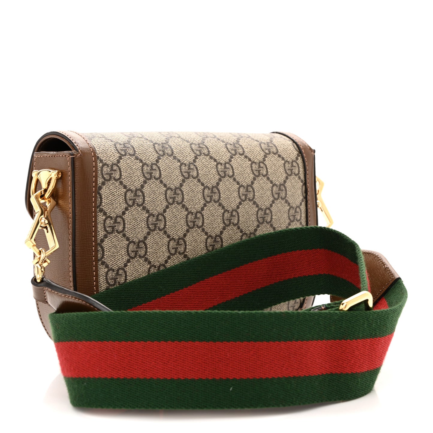 GG Supreme Monogram Web Mini Horsebit 1955 Shoulder Bag Beige Brown Sugar