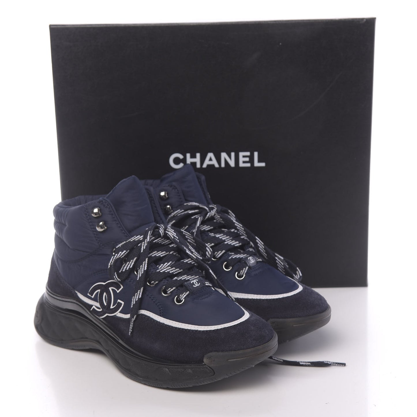 Fabric Calfskin Suede Womens CC Sneakers 37 Navy