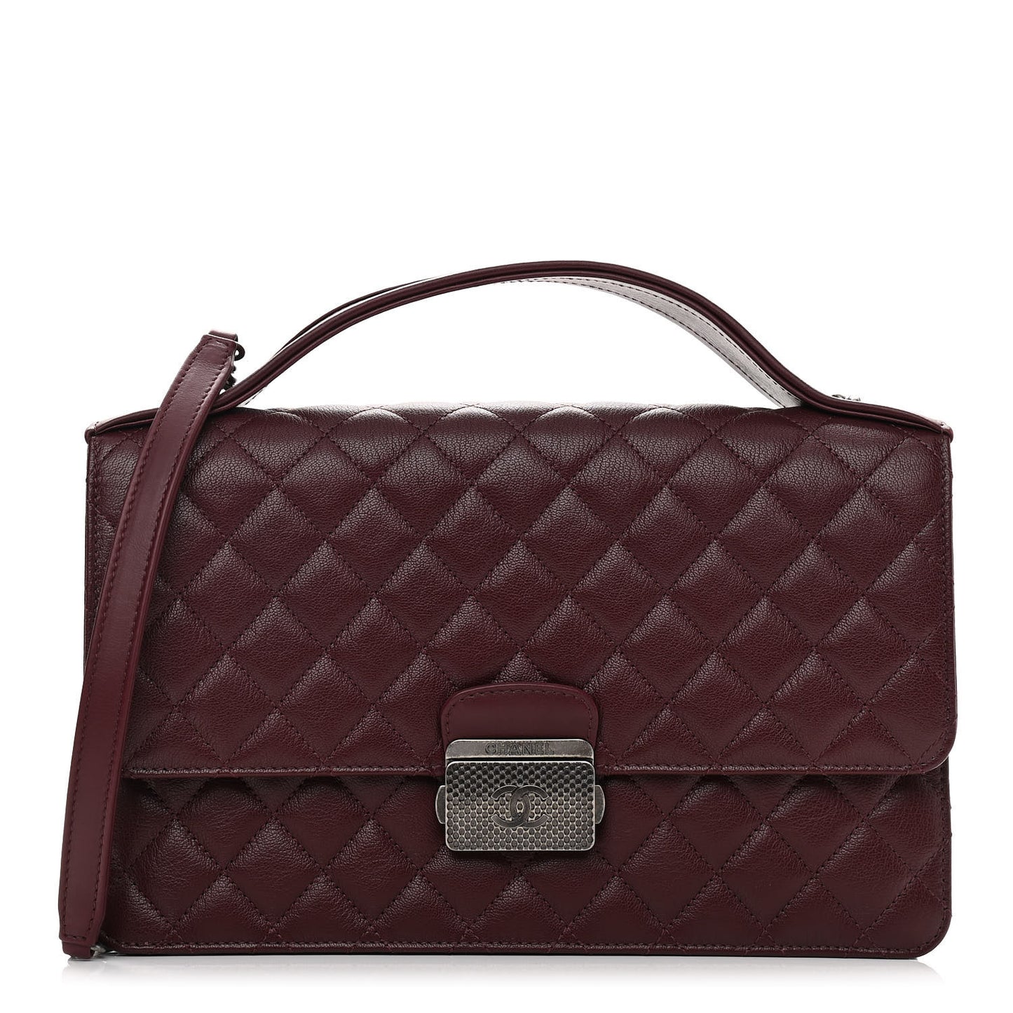 Goatskin Quilted Large CC University Top Handle Flap Burgundy