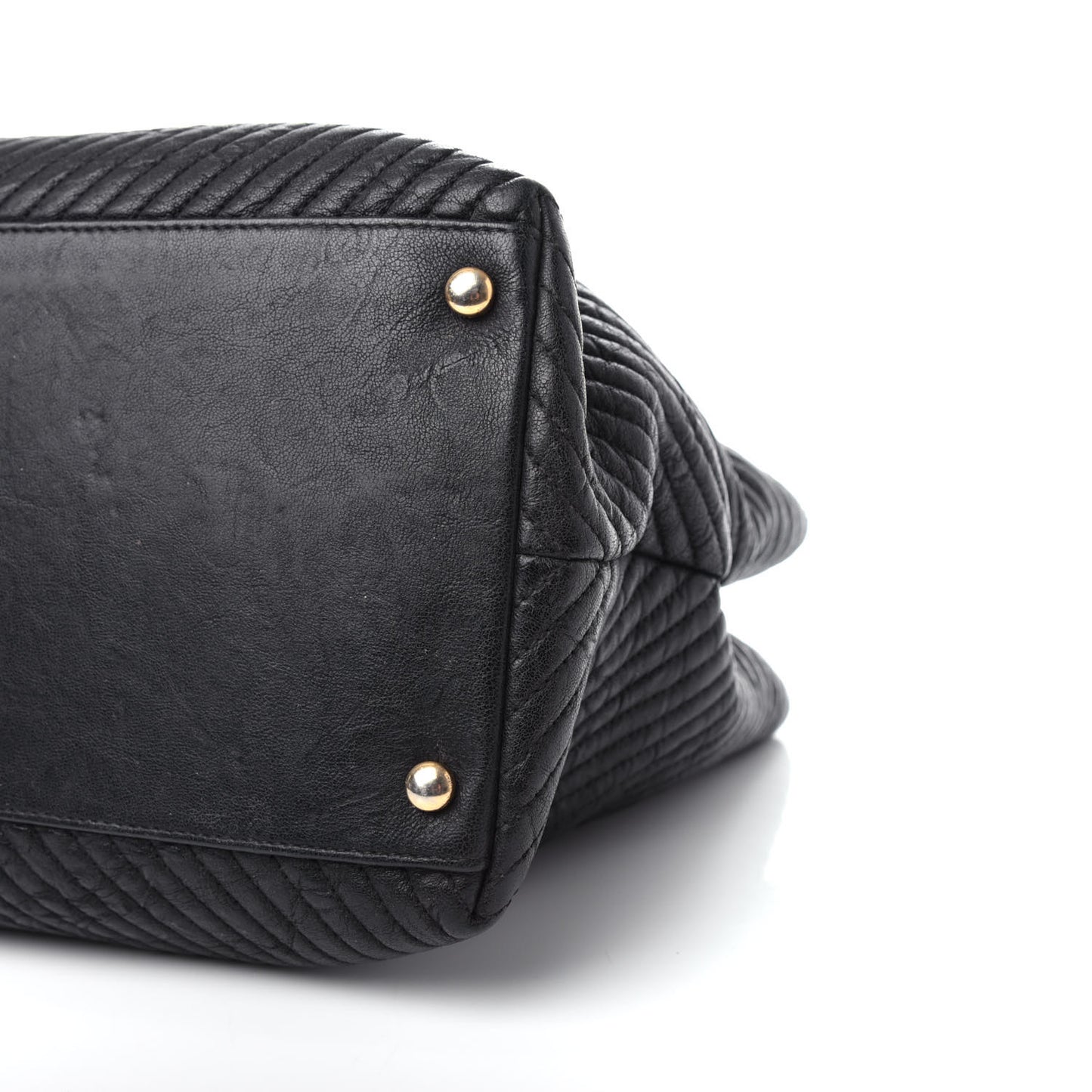 Wrinkled Lambskin Chevron Quilted Surpique Tote Black