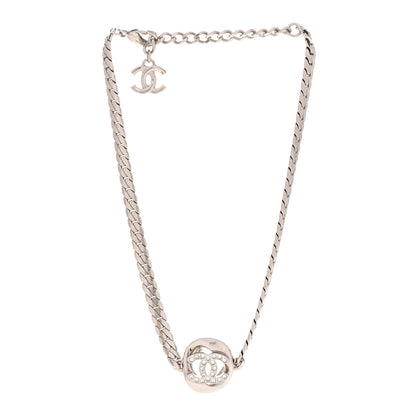 Chanel Metal Crystal CC Choker Necklace Silver 3 of 6