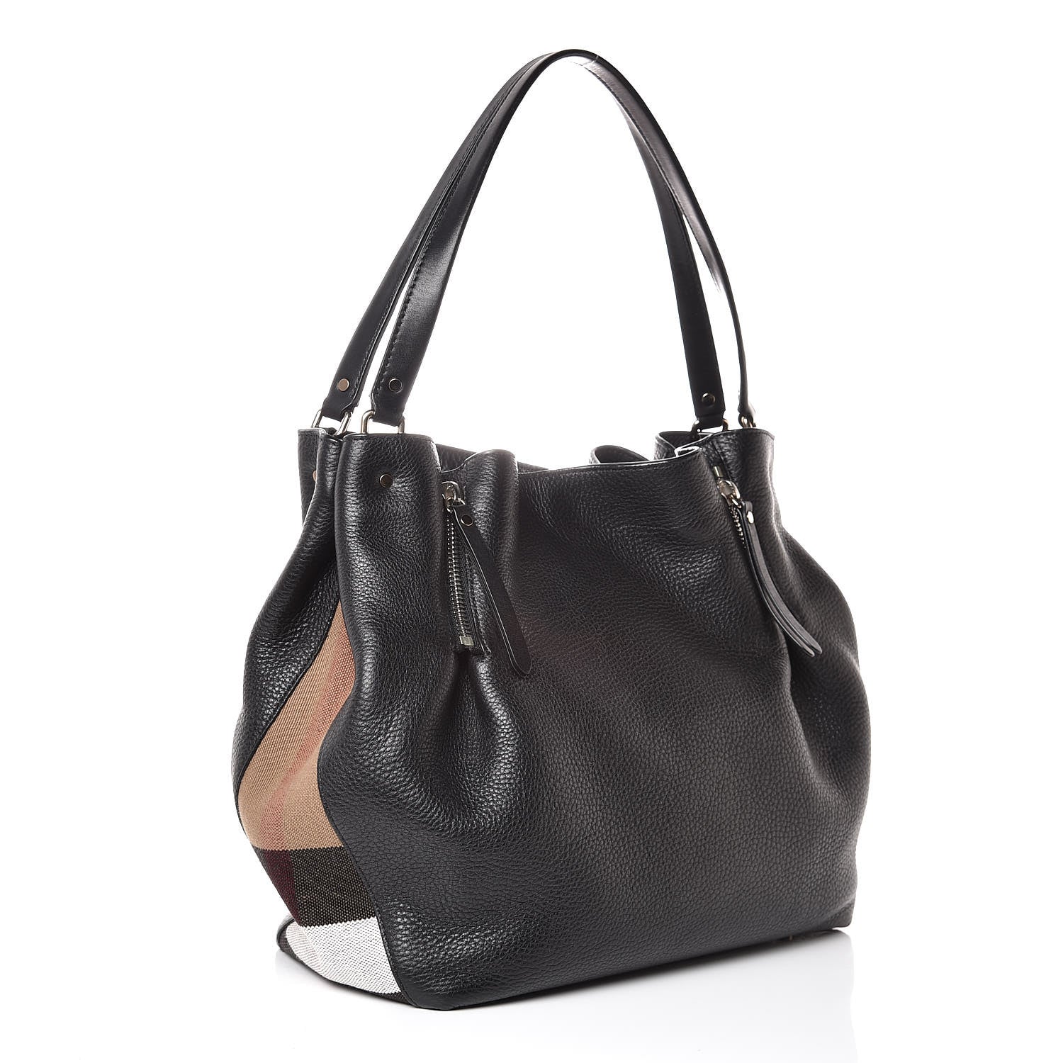 Burberry Grainy Calfskin House Check Medium Maidstone Black 3 of 8