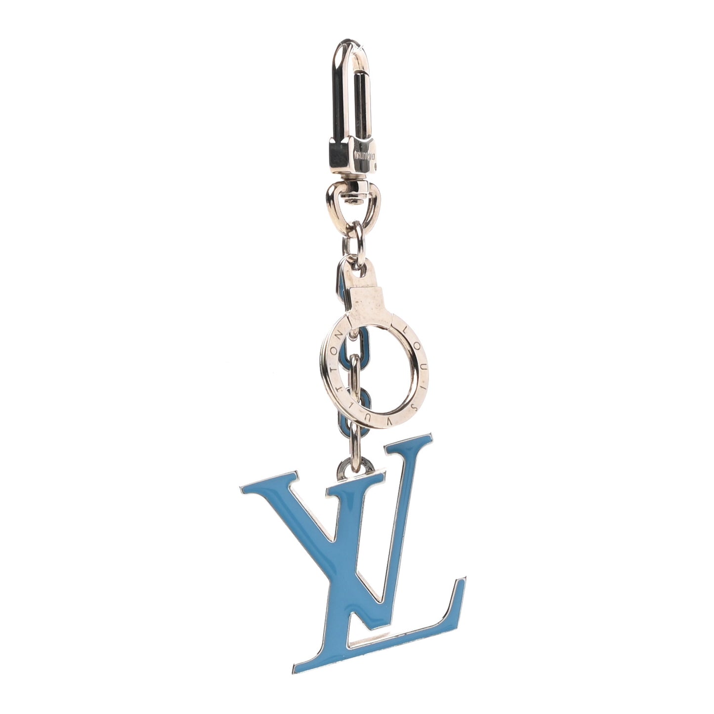 Metal Palladiium Finish Lacquer LV Initiales Bag Charm Key Holder Blue