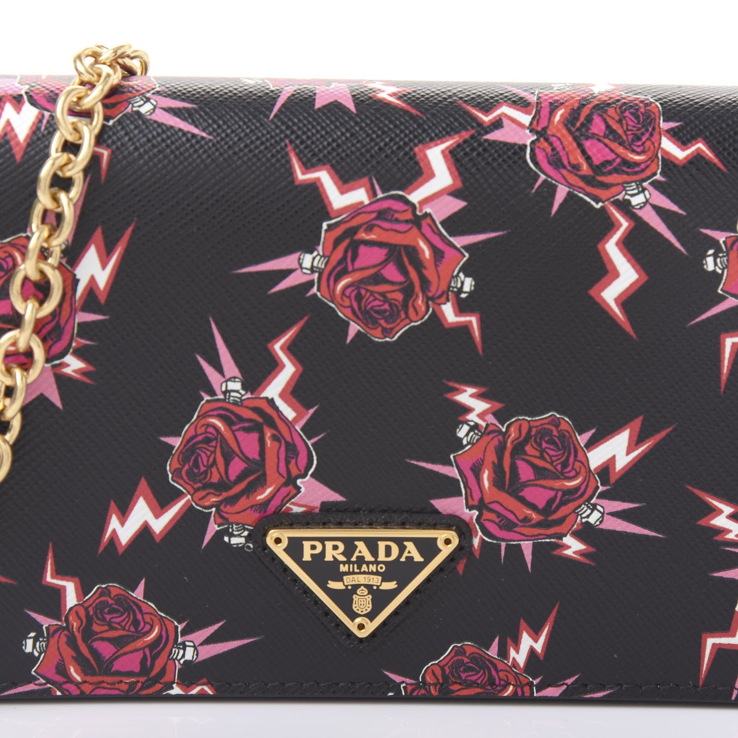 Prada X UNIVERSAL STUDIOS Saffiano Frankenstein Rose Chain Wallet Lacca 9 of 9