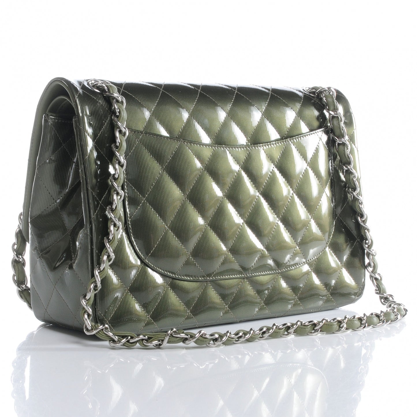 Striated Patent Jumbo Double Flap Green