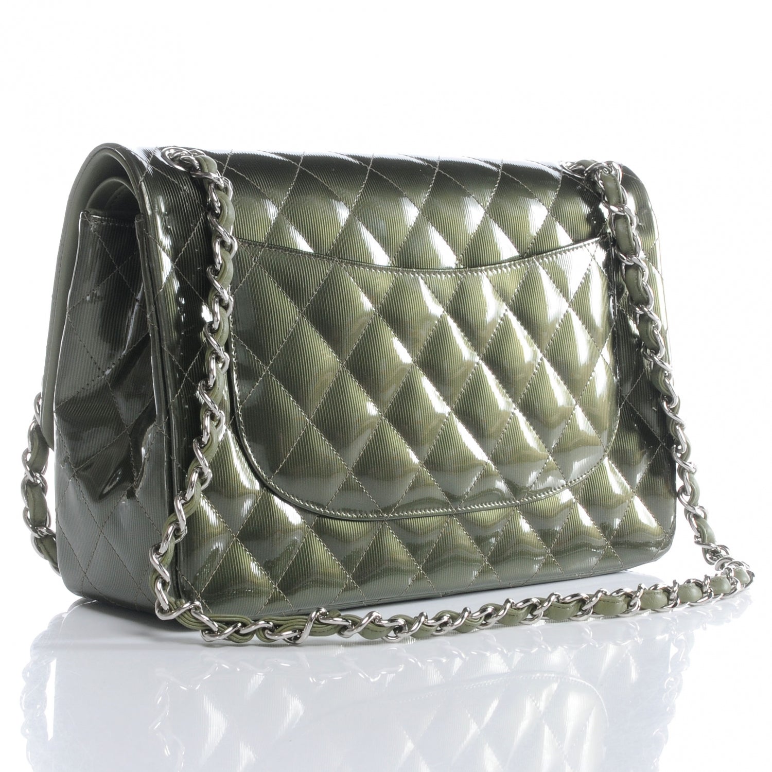 Chanel Striated Patent Jumbo Double Flap Green 3 of 8