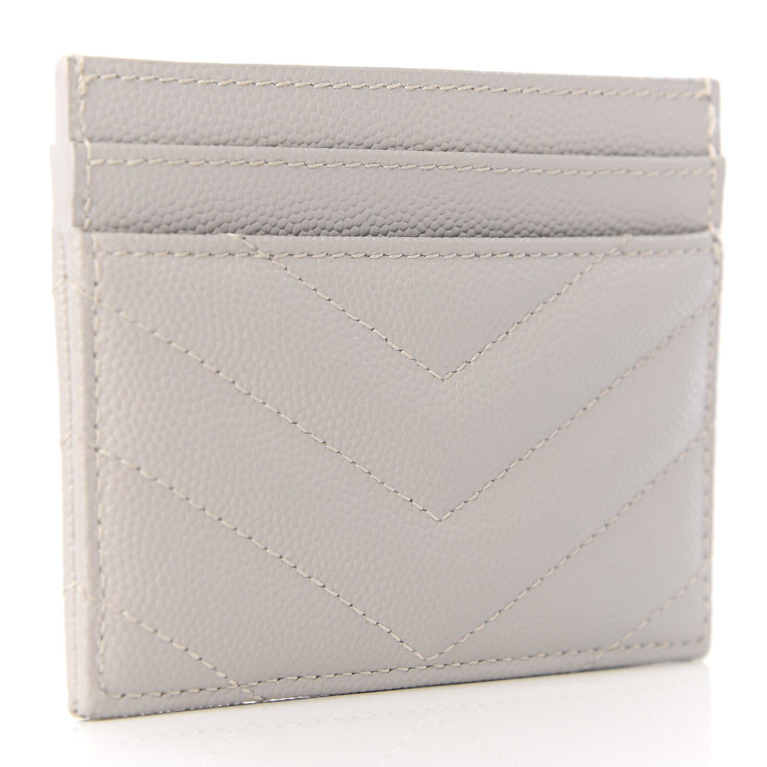 Saint Laurent Grain De Poudre Matelasse Chevron Card Case Granite 2 of 7