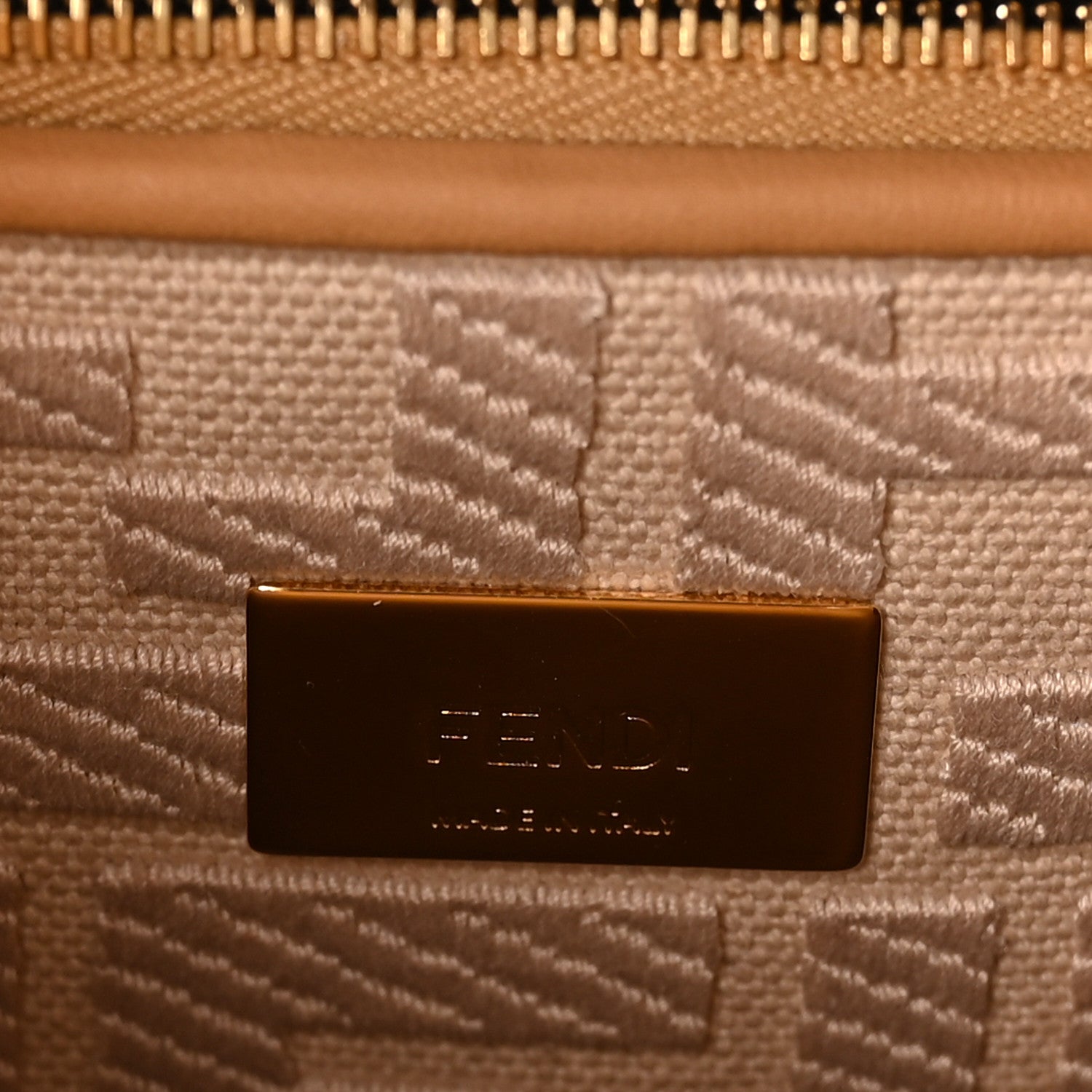 Fendi Vitello Seta Fabric Jacquard FF 1974 Mini Peekaboo Iconic Satchel Miele Scuro 6 of 10