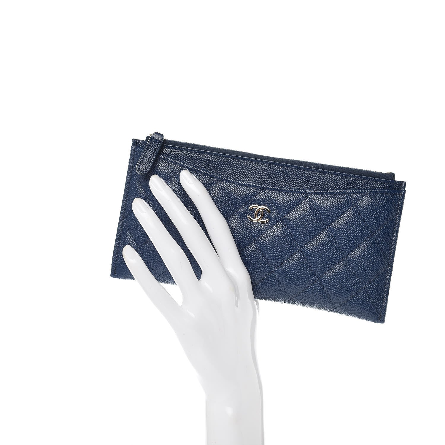 Chanel Iridescent Caviar Quilted Classic Zip Pouch Navy 2 of 10
