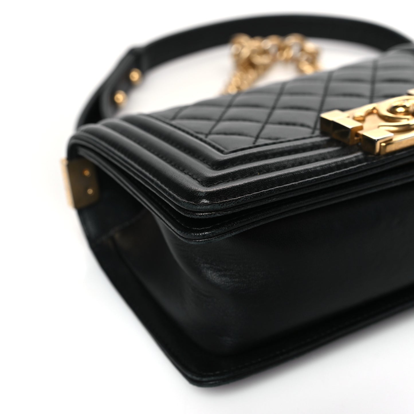 Lambskin Quilted Small Boy Flap Black