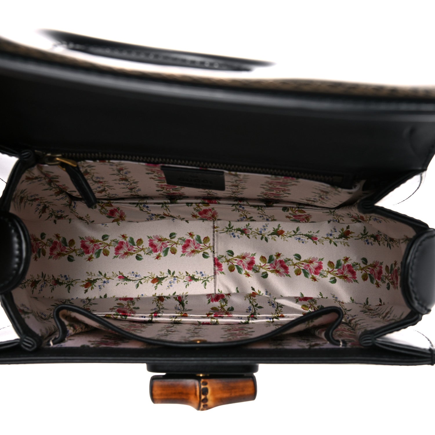 Gucci Calfskin Frame Print Bamboo Top Handle Bag Black 5 of 13