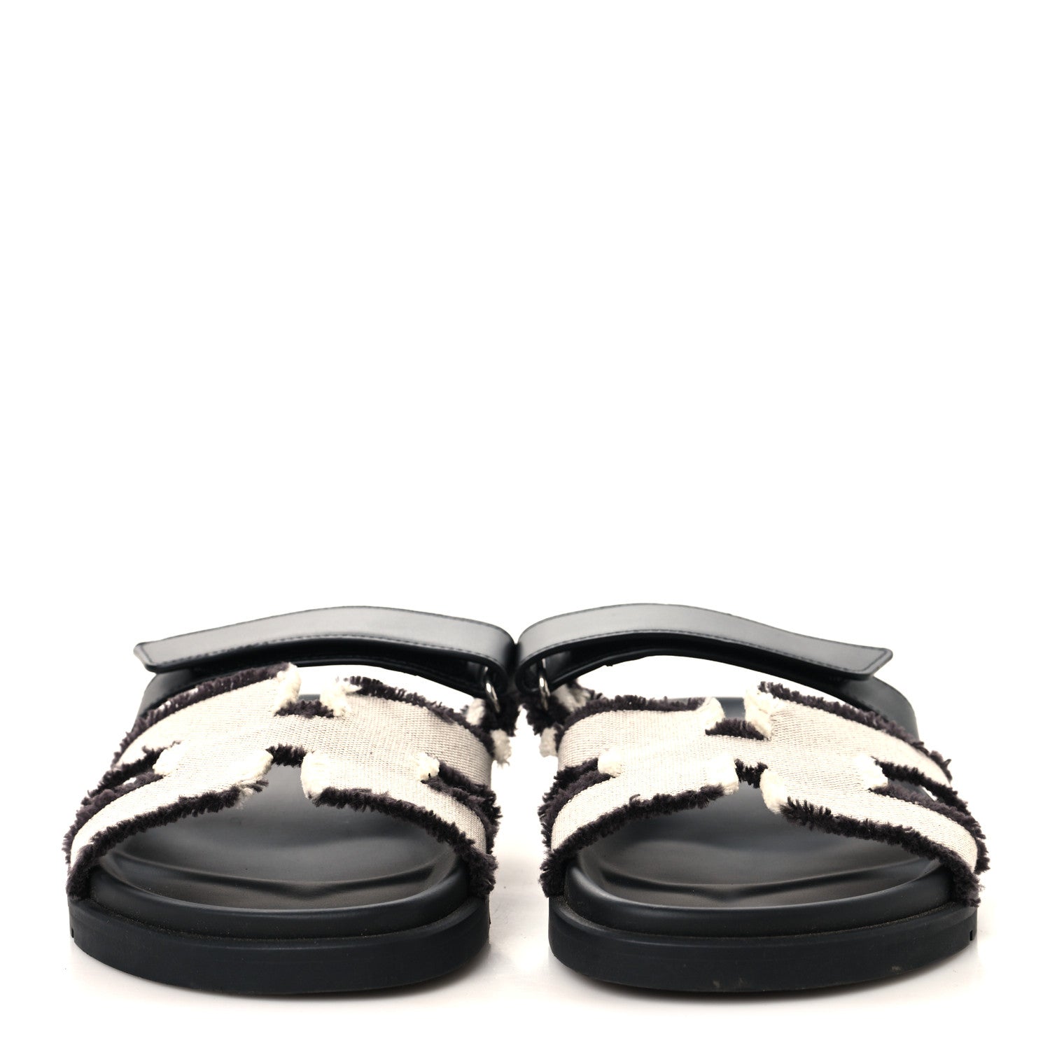 Hermes Techno Fringed H Canvas Caflskin Womens Chypre Sandals 39 Prunoir Black 3 of 9