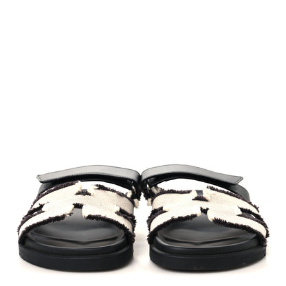 Hermes Techno Fringed H Canvas Caflskin Womens Chypre Sandals 39 Prunoir Black 3 of 9
