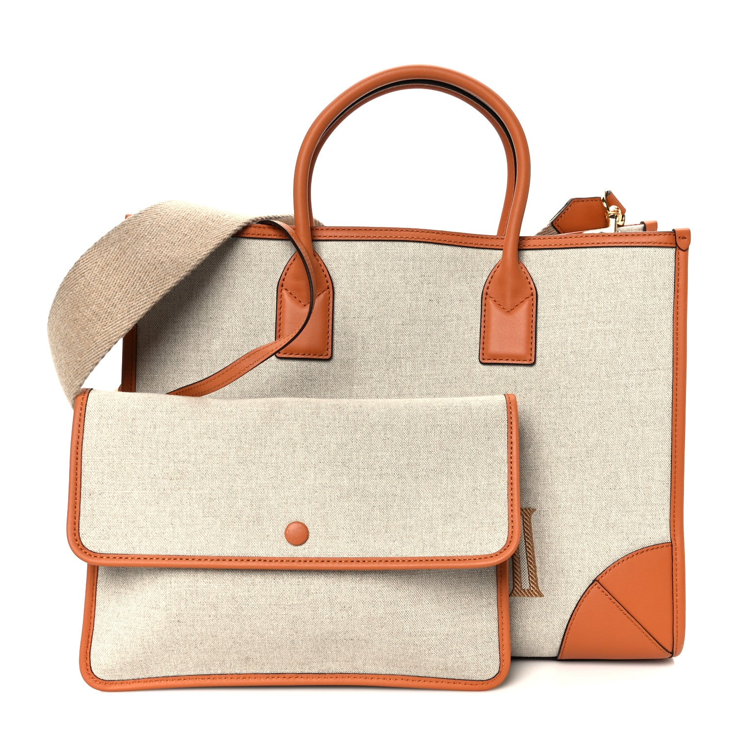 MCM Calfskin Linen Large Munchen Tote Cognac 3 of 12