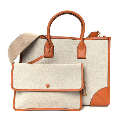 MCM Calfskin Linen Large Munchen Tote Cognac 3 of 12