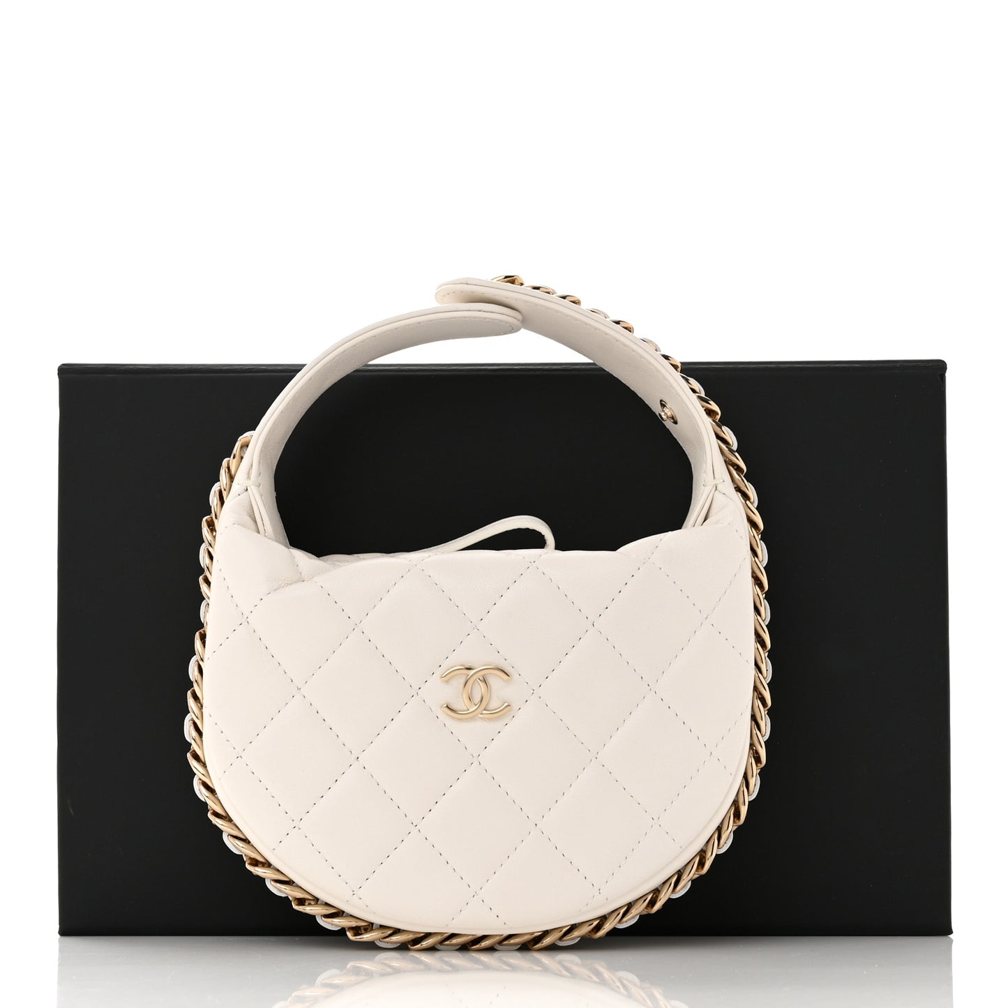 Lambskin Quilted Chain Around Pouch Hobo White