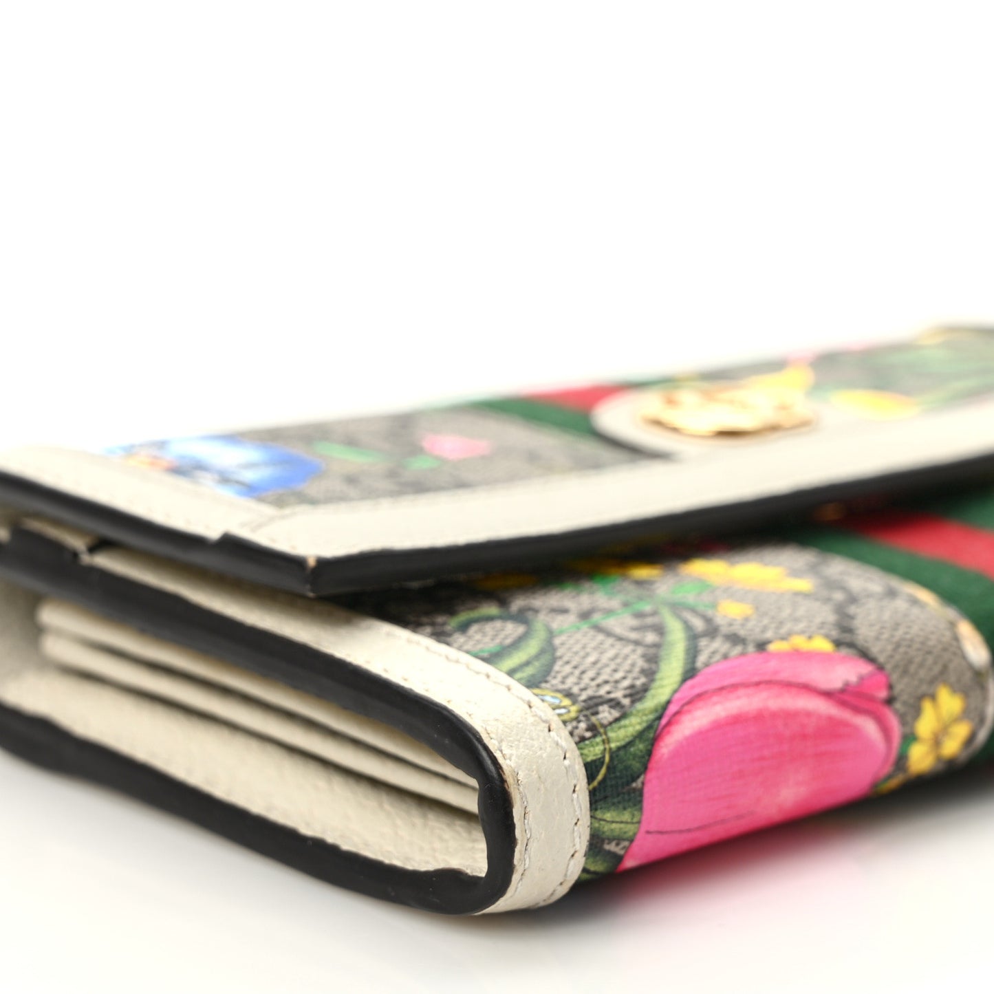 GG Supreme Monogram Flora Web Ophidia Continental Wallet White