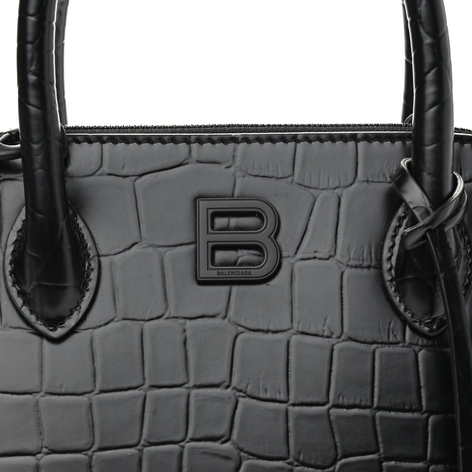 Balenciaga Calfskin Crocodile Embossed S Rivet Ville Top Handle Bag Black 8 of 12