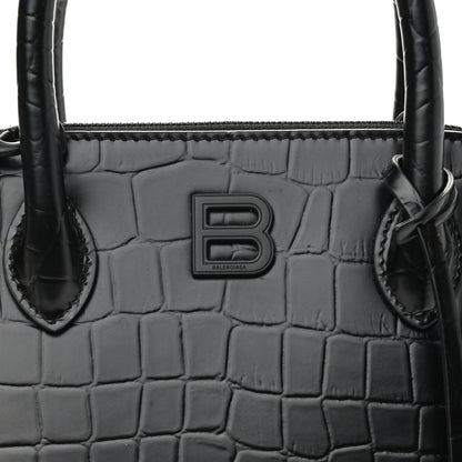 Balenciaga Calfskin Crocodile Embossed S Rivet Ville Top Handle Bag Black 8 of 12