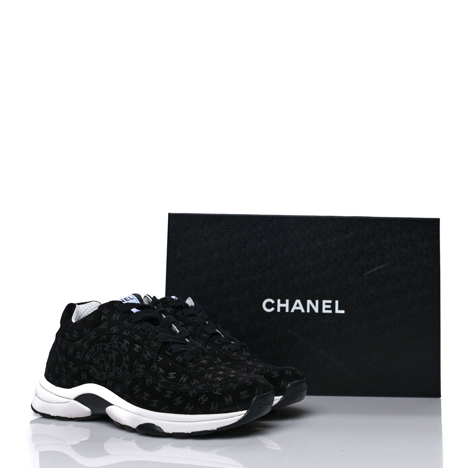 Chanel Suede Calfskin Printed CC Sneakers 37 Black 8 of 8