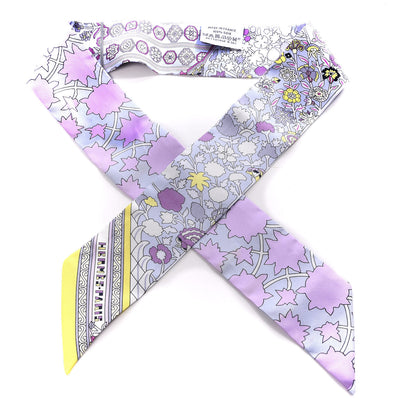 Hermes Silk Tapis Persans Twilly Rose Gris Bleuete Jaune Soufre 1 of 3