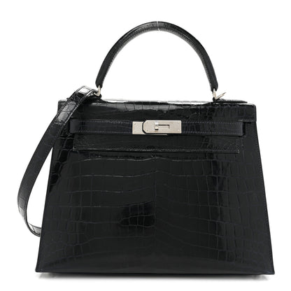 Hermes Shiny Niloticus Crocodile Kelly Sellier 28 Bleu Abysse 1 of 17