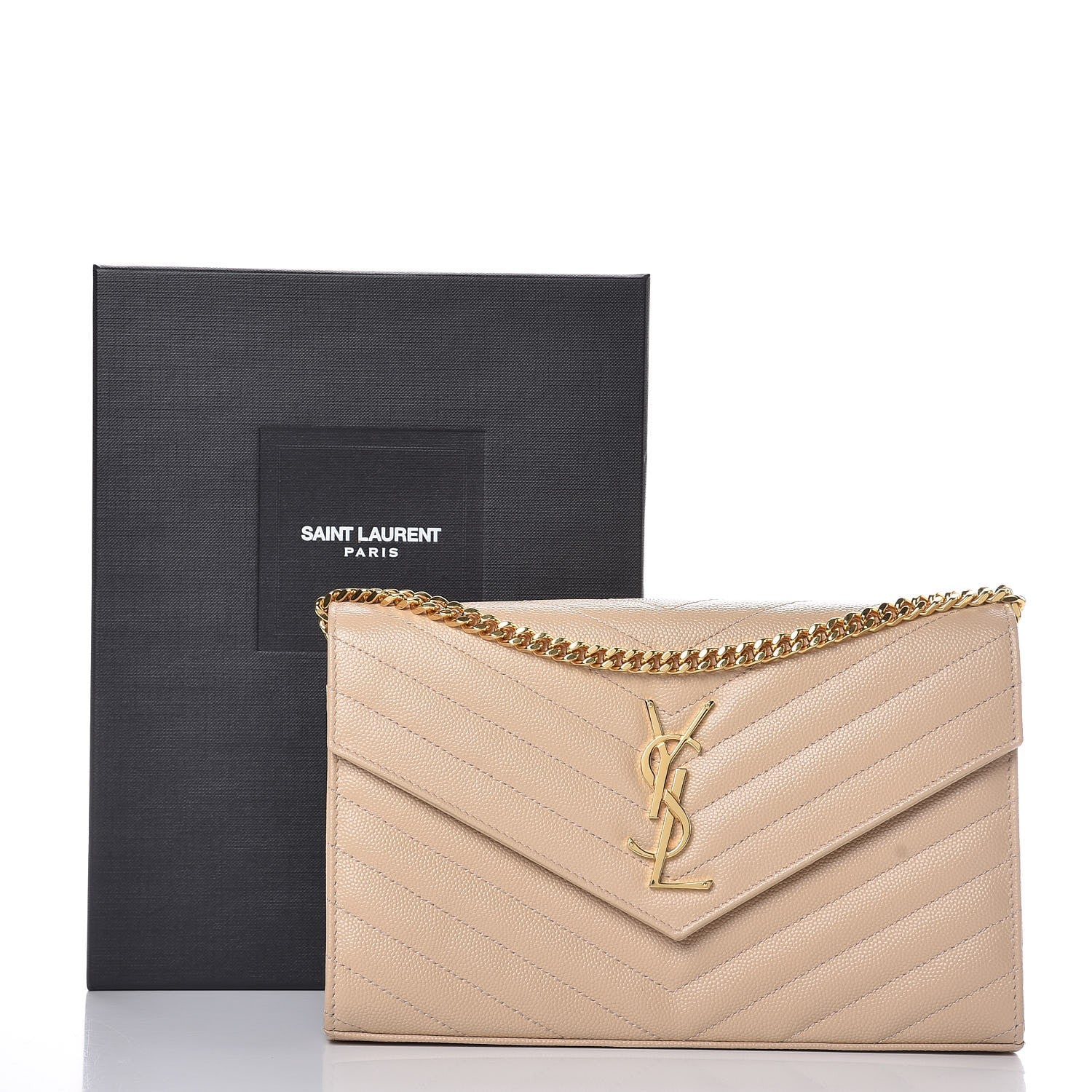 Saint Laurent Grain De Poudre Matelasse Chevron Monogram Chain Wallet Nude Powder 9 of 9