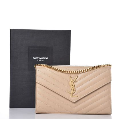 Saint Laurent Grain De Poudre Matelasse Chevron Monogram Chain Wallet Nude Powder 9 of 9