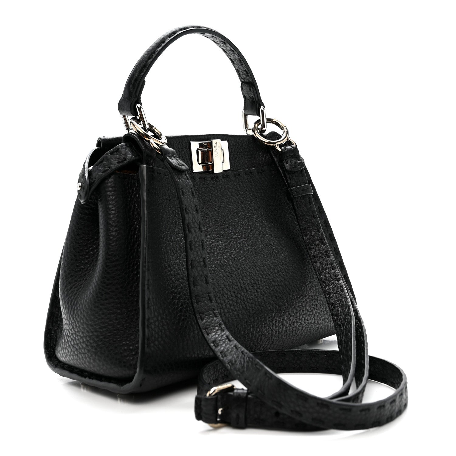 Fendi Cuoio Romano Selleria Bi-Color Mini Peekaboo Iconic Satchel Black Mou 3 of 10