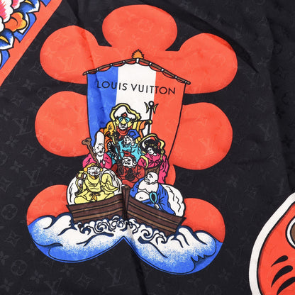 Louis Vuitton Silk Wool Monogram Kabuki Stickers Shawl Black 3 of 7