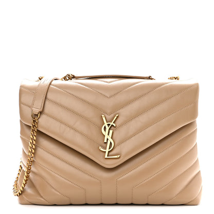 Saint Laurent Calfskin Y Quilted Monogram Medium Loulou Chain Satchel Dark Beige 1 of 10