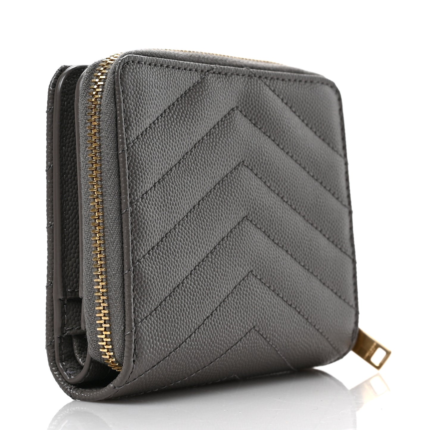 Grain De Poudre Matelasse Chevron Monogram Compact Zip Around Wallet Fog