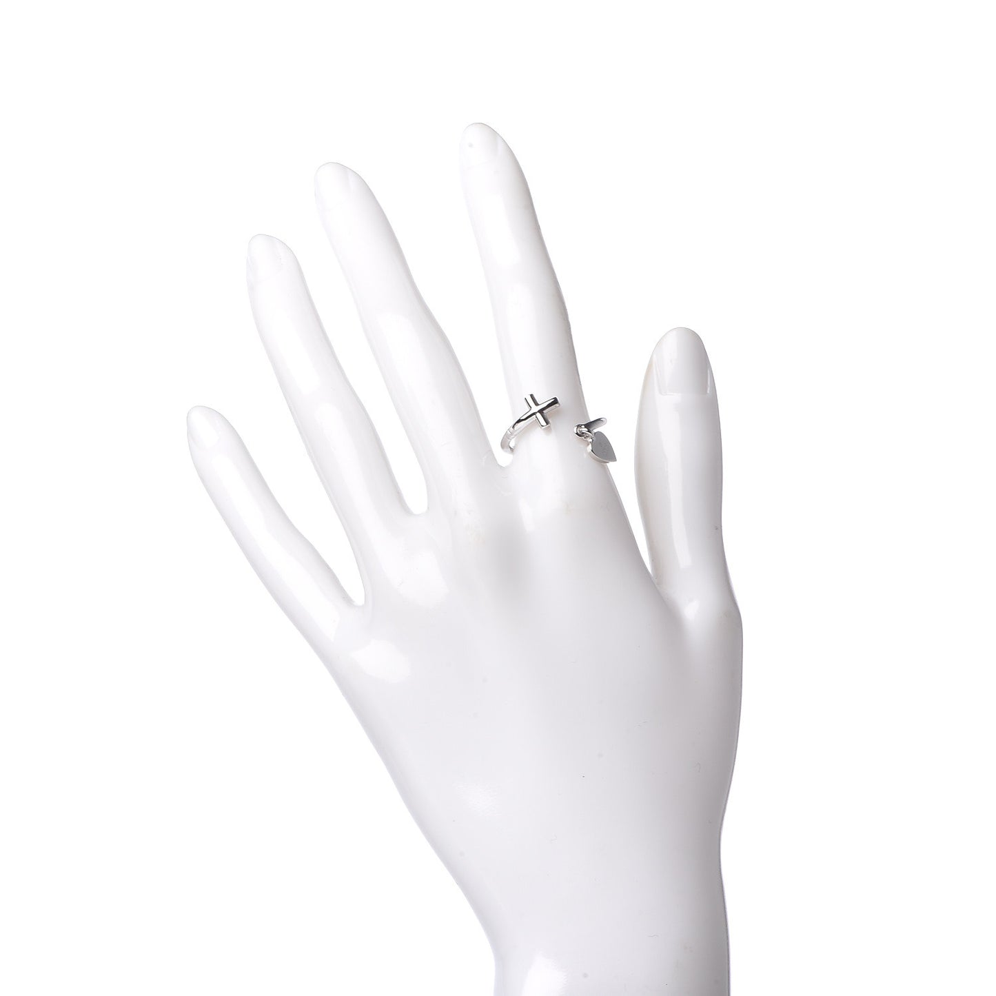 18K White Gold Cross and Heart Ring 53 6.25