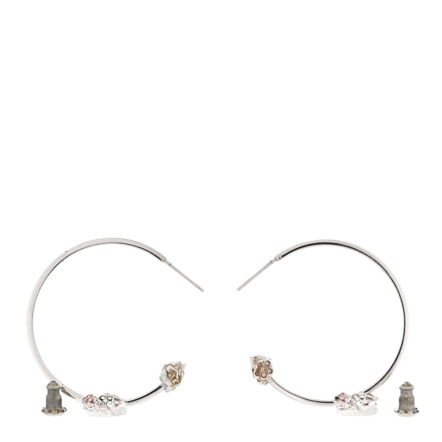 Christian Dior Crystal Flower Hoop Earrings Silver Pink 3 of 7