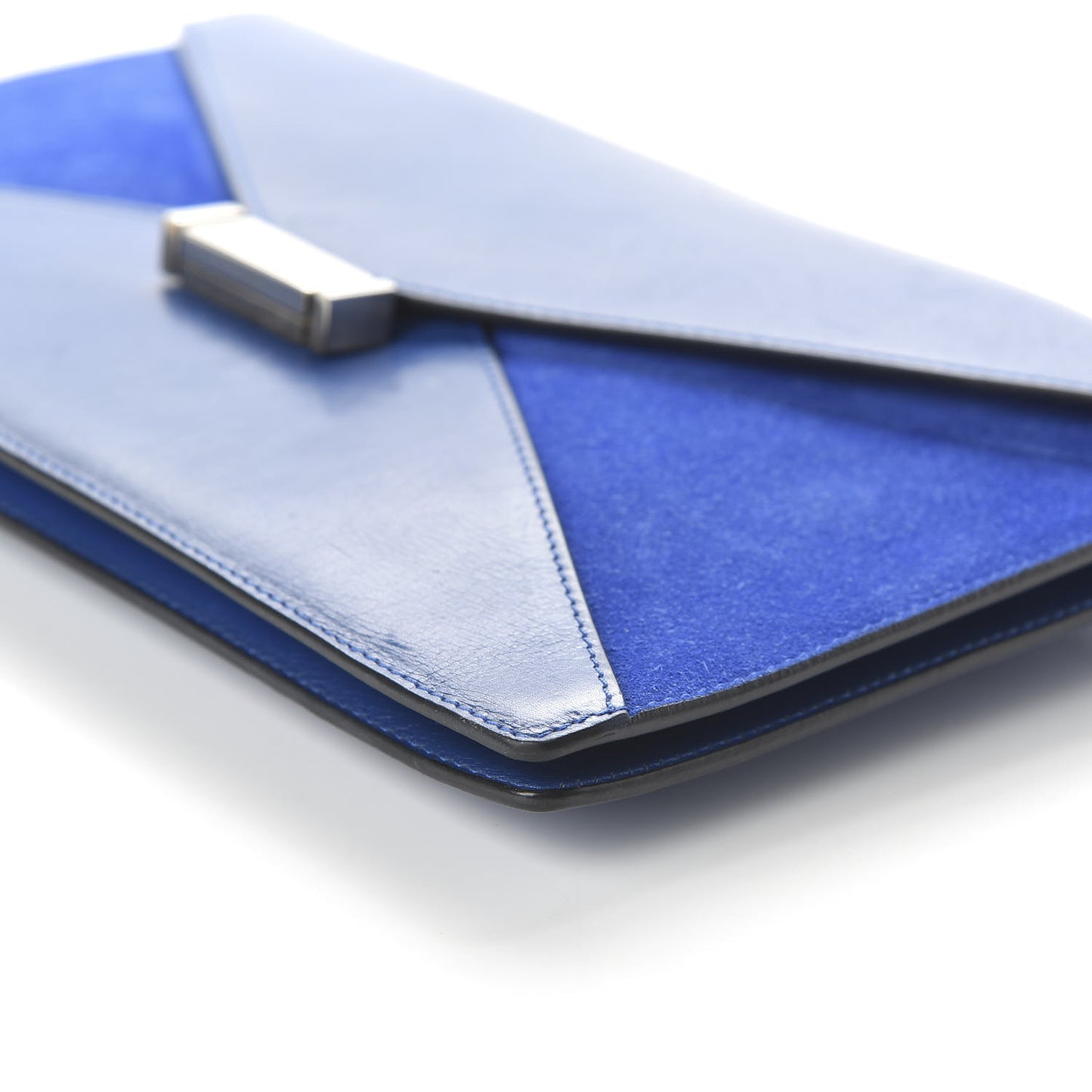 Box Calfskin Suede Diamond Clutch Electric Blue