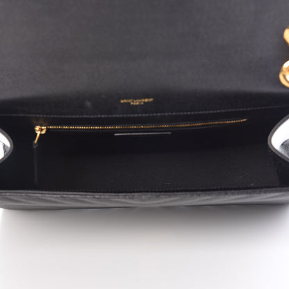 Saint Laurent Grain De Poudre Matelasse Chevron Large Monogram Satchel Black 9 of 10