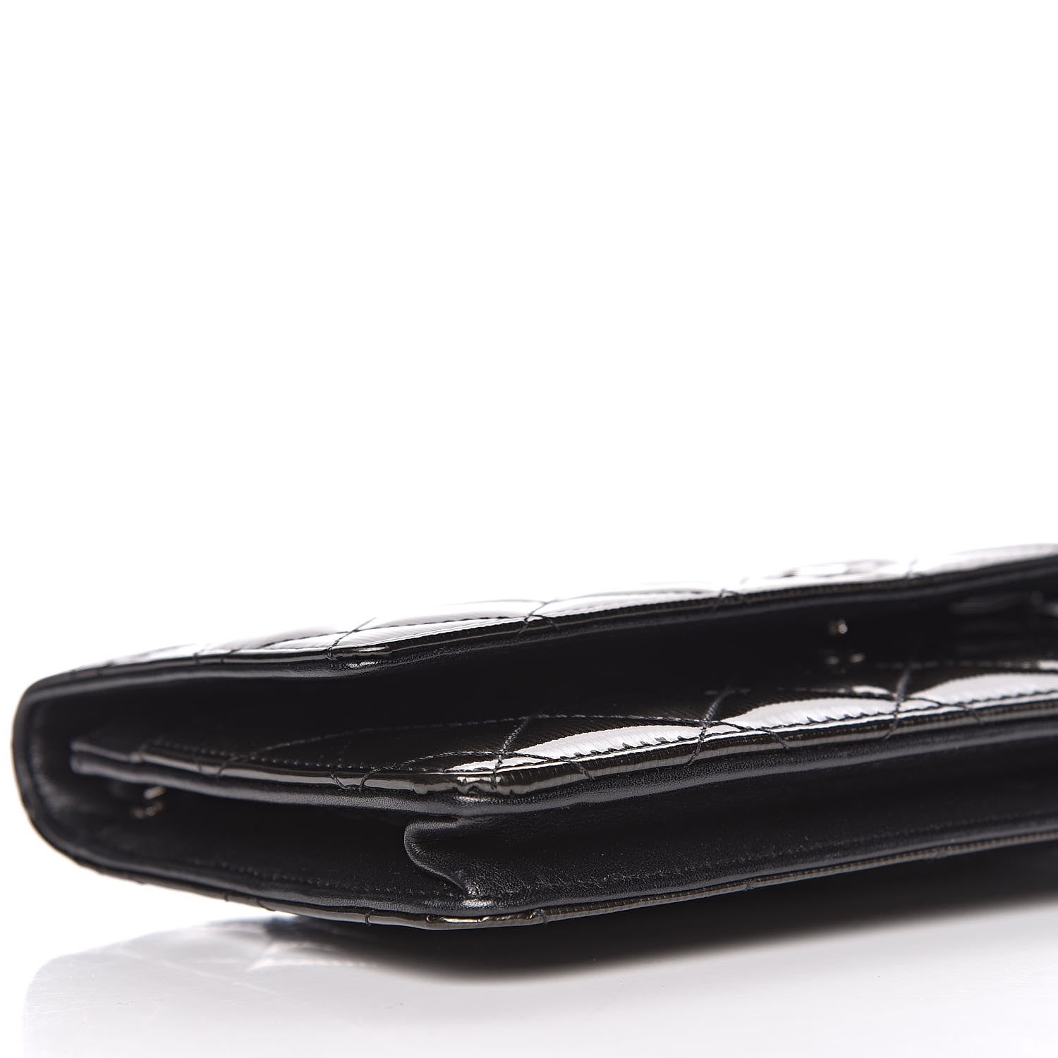 Chanel Striated Patent Quilted Wallet on Chain WOC Black 9 of 12