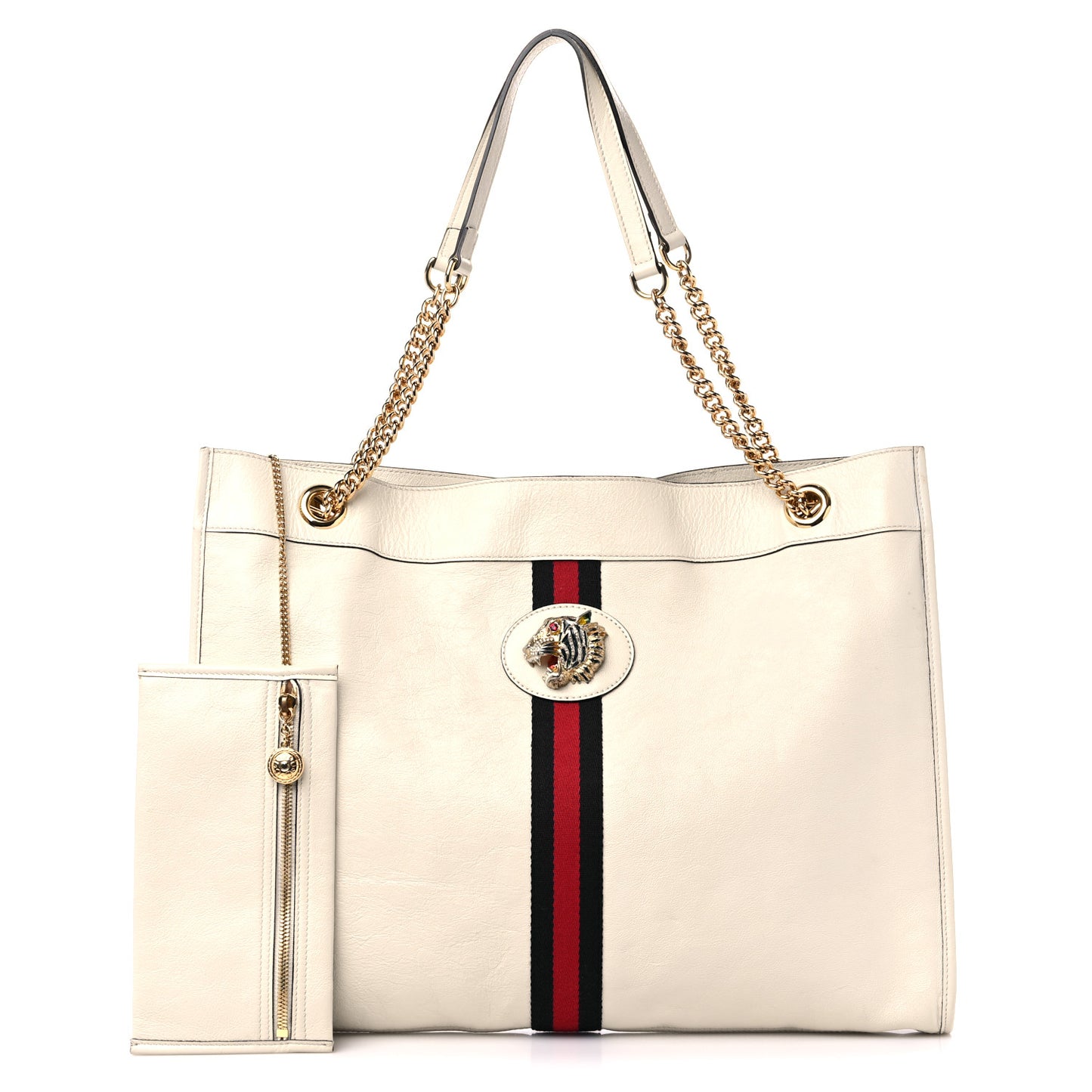 Suede Calfskin Large Rajah Chain Tote White