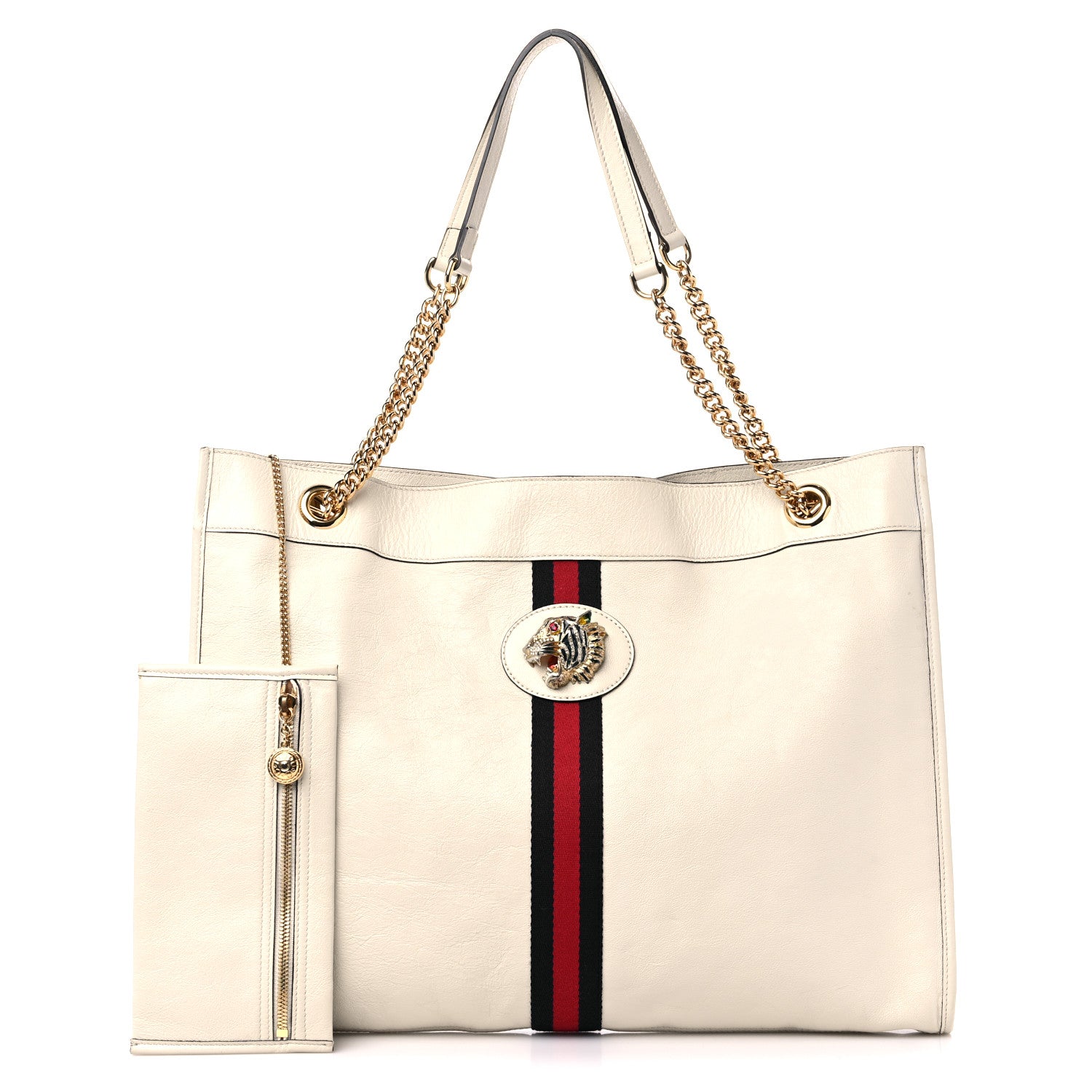 Gucci Suede Calfskin Large Rajah Chain Tote White 1 of 10