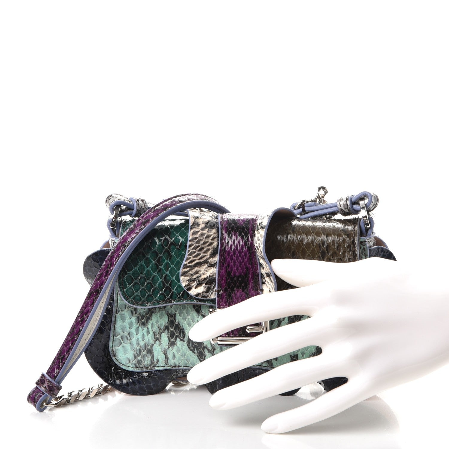 Fendi Elaphe Waves Micro Baguette Green Teal Blue Purple 3 of 8