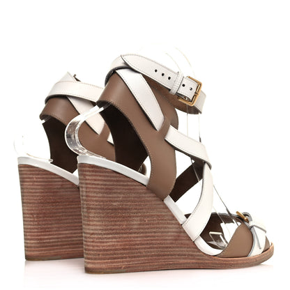 Hermes Calfskin Giorno Wedge Sandals 37.5 Beige White 4 of 9